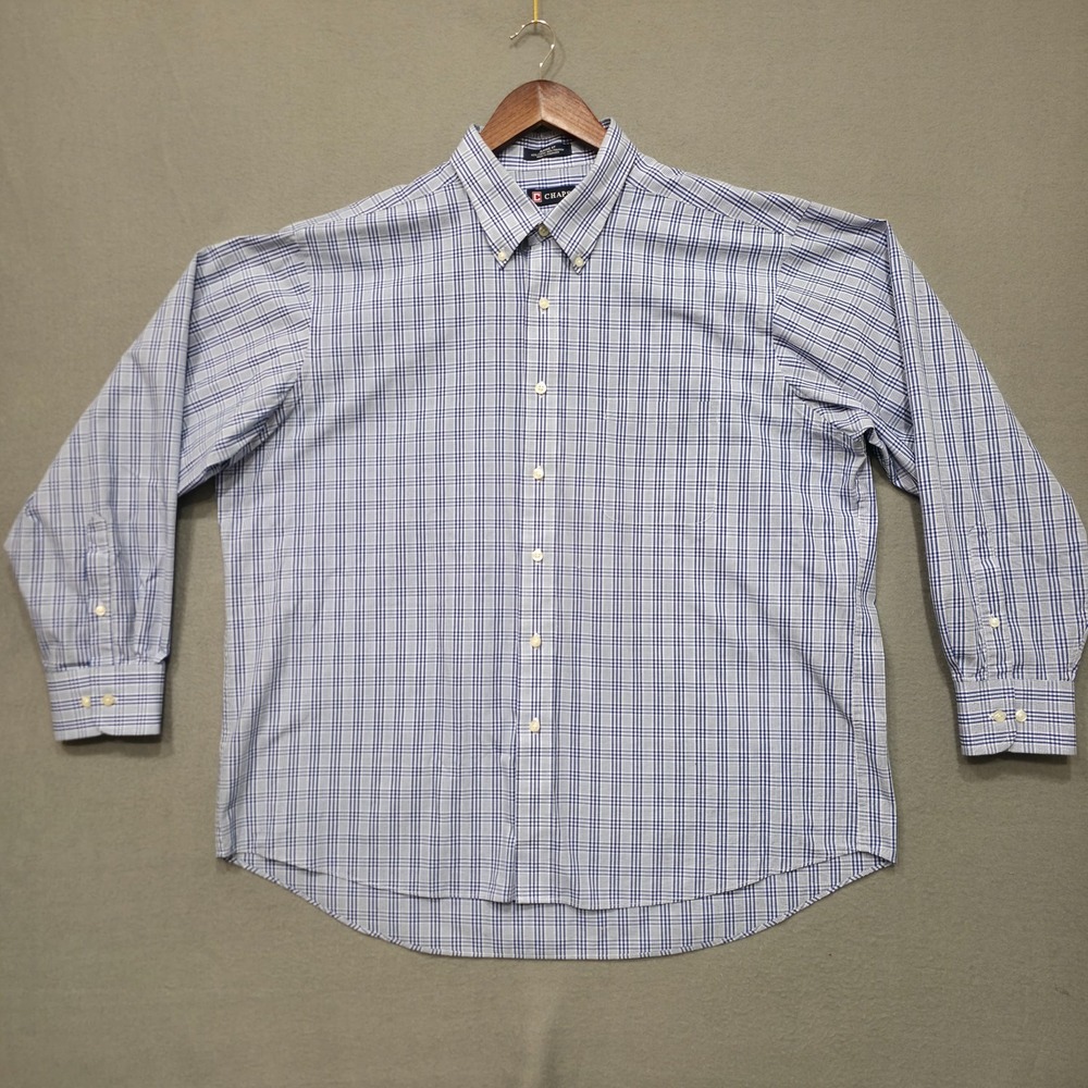 Chaps Men's Blue Striped Classic Fit Wrinkle Free Dress‎ Shirt Size 18-34/35
